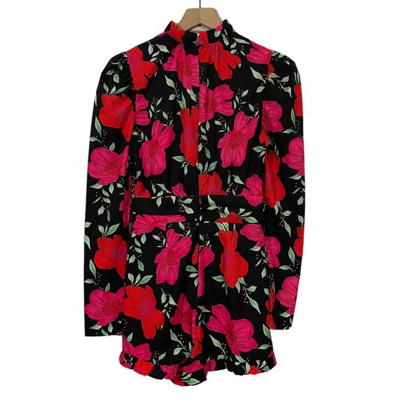PRETTYLITTLETHING High Neck Romper - Black Floral - 2 - Picture 9 of 15